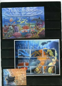 DOMINICA 2001 FISH & MARINE LIFE 2 SHEETS OF 6 STAMPS & S/S MNH