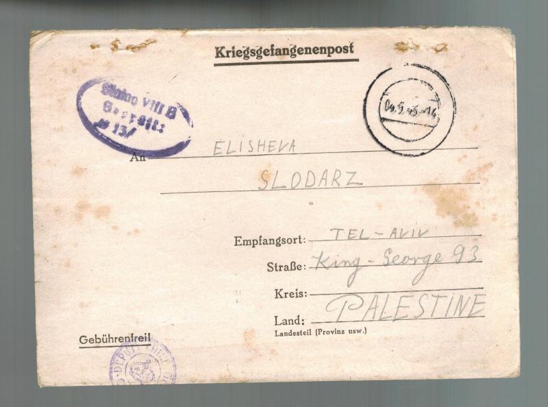 1943 Germany England Army POW Camp Letter Cover Stalag 8B to Palestine Judaica