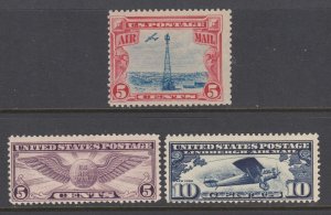 US Sc C10-C12 MNH. 1927-1930 Air Post issues, 3 complete sets, Fine+ centering