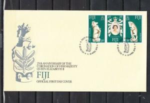 Fiji, Scott cat. 384 A-C. Queen Elizabeth`s Coronation issue. First day cover. ^