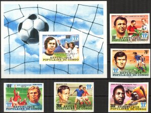 Congo 1978 Football Soccer Argentina Overpr.  SILVER set of 5 +S/S Imperf. MNH