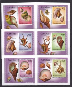 Guinea 2010 Sea Shells 6 S/Sheets Deluxe Edition MNH