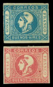 ARGENTINA 1862  Buenos Aires - LIBERTY HEAD  set  Scott # 12-13 mint MH F/VF