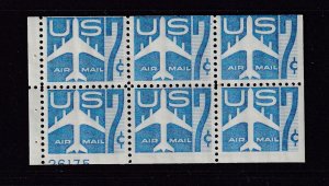 1958 Airmail Sc C51a pane 7c blue jet MNH 50% plate number 26175 CV $27 (7D