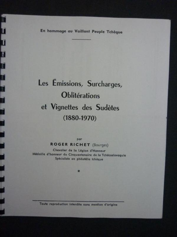 EMISSIONS SURCHARGES OBLITERATIONS & VIGNETTES DES SUDETES - PHOTOCOPY by RICHET