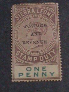 SIERRA LEONE STAMP-1859 QUEENS VICTORIA REVENUE DUTY MINT STAMP-150 YEARS OLD