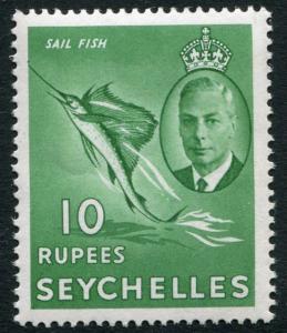 SEYCHELLES-1952 10r  Green Sg 172  UNMOUNTED MINT V20226