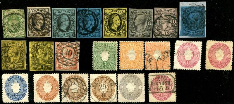 GERMAN States SAXONY Stamps Postage Collection 1851-1863 Used Mint LH