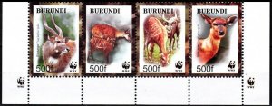 BURUNDI 2004 FAUNA WWF: Antelope Sitatunga. Bottom Strip, MNH