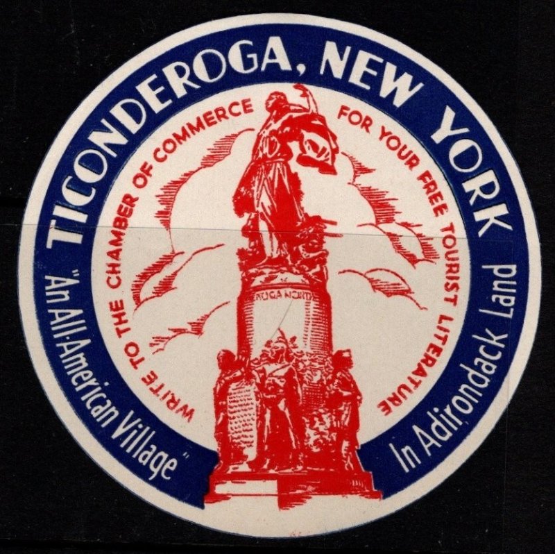 Vintage US Poster Stamp Ticonderoga New York An All-American Village Unused