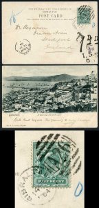 Gibraltar 1904 ppc with GB 1/2d Blue-green used to England