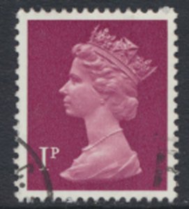 GB  Machin 1p X925  Phosphor  Paper   Used  SC#  MH23 see details and scan