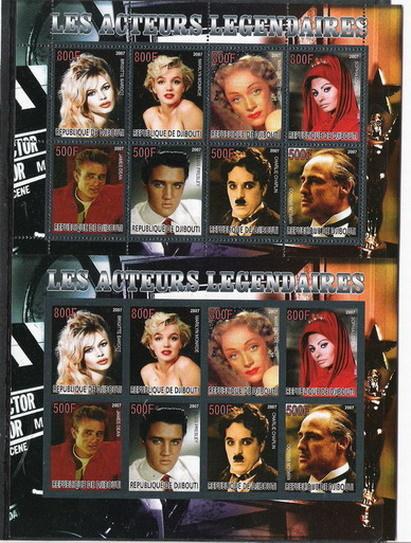 Djibouti 2007 2 M/S Actress Actor Cinema Film Elvis Art People Stamps perf imper