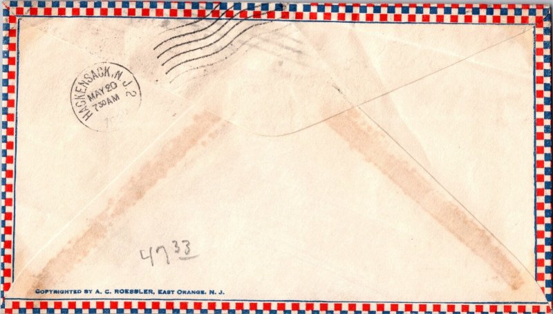 1932 USA NY Jackson Height DOX Transatlantic Flight Airmail Cover to New Jersey