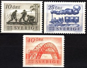 SWEDEN 1956 Railways - 100. Train Locomotive Bridge. Complete set, MNH