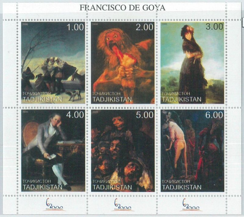 1871 - TAJIKISTAN, 2000 MINIATURE SHEET: Francisco de Goya, art, Spain