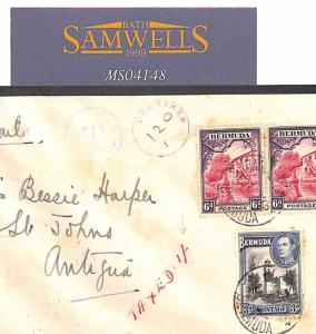 BERMUDA Hotel WW2 Underpaid *TAXED 1/-*Air Mail 1943 Censor Cover Antigua MS4148
