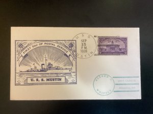 9/15/1939 Cover USS Mustin 1st Day of Postal Service Sunk as target Atomic Test