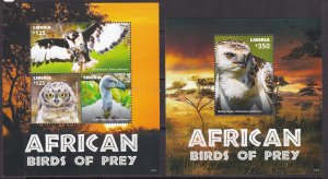 Liberia, Fauna, Birds, African Birds of Prey MNH / 2015