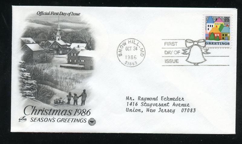 US 2245 Christmas 1986 Village ADDR ArtCraft cachet FDC