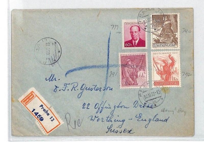 Czechoslovakia ARMY DAY Set Cover 1953 Prague Registered Air Mail {samwells}BU80 