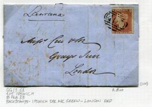 Great Britain Postal History Cover - 1855 SG #17 - 405 Ipswich Cancel 