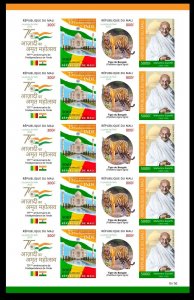 MALI 2022 IMPERF SHEET 20V INDIA INDEPENDENCE ANN. GANDHI TIGER JOINT ISSUE MNH-