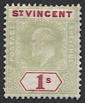 ST VINCENT 1904 Sc 86, 1sh KE, Mint NH, cv $15 hinged