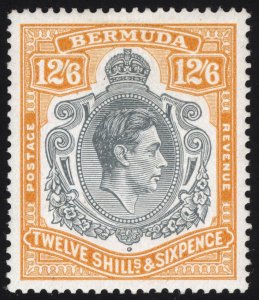 Bermuda 1944 12/6d Grey&Orng GASHinCHIN wCERT SG 120cf LMM/MLH Cat £2500($3250)