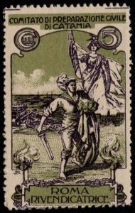Vintage Italy Poster Stamp 5 Centesimi Civil Preparedness Committee Of Catania