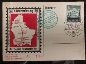 1941 Luxembourg Germany Postcard First Day Cover FDC Philatelic Exhibition