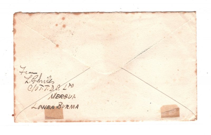 BURMA India KGV Overprints Cover *Mergui* 1940 Bristol {samwells-covers}MA1753