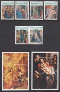 Sierra Leone Sc 1926-1933 MNH. 1996 Christmas Religious Paintings + Souv Sheets