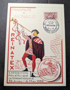 1952 French Monaco Postcard Cover Reinatex International Philatelic Exposition