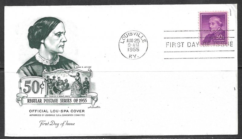 USA 1955 50c Susan B. Anthony Liberty Series Artmaster U/A Cachet FDC Sc 1051a