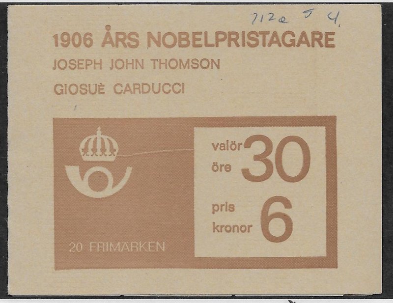 SWEDEN SC# 712a COMP BKLT/20  FVF/MOG  NOTATION IN INK ON FRONT  1966