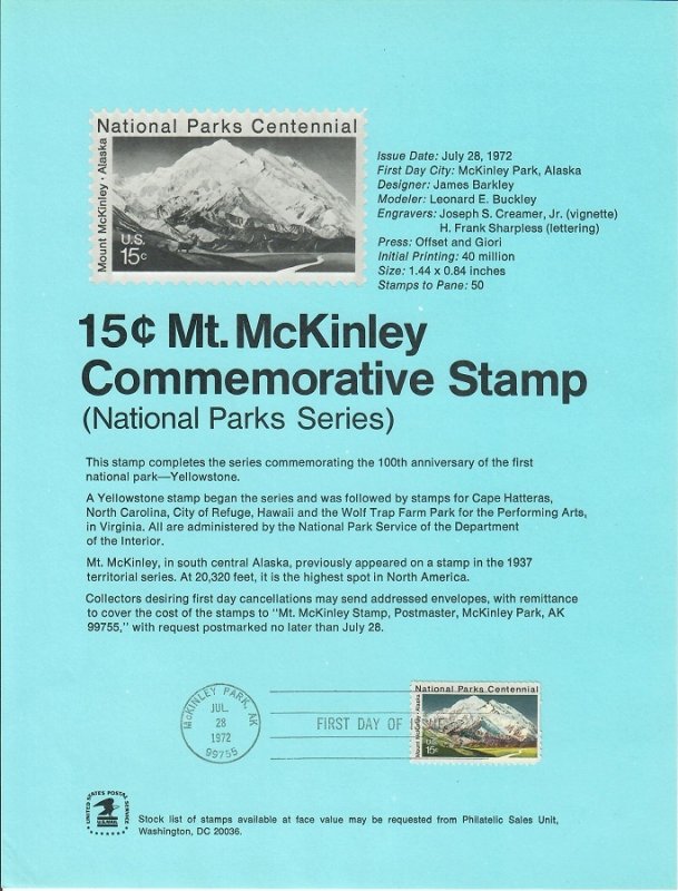 US SP307 Mt McKinley Souvenir Page #1454