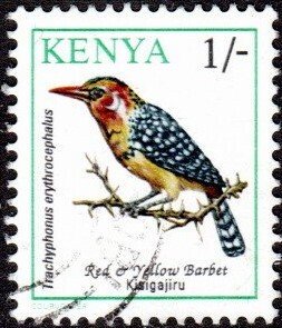 Kenya 597 - Used - 1sh Red and Yellow Barbet (1993)