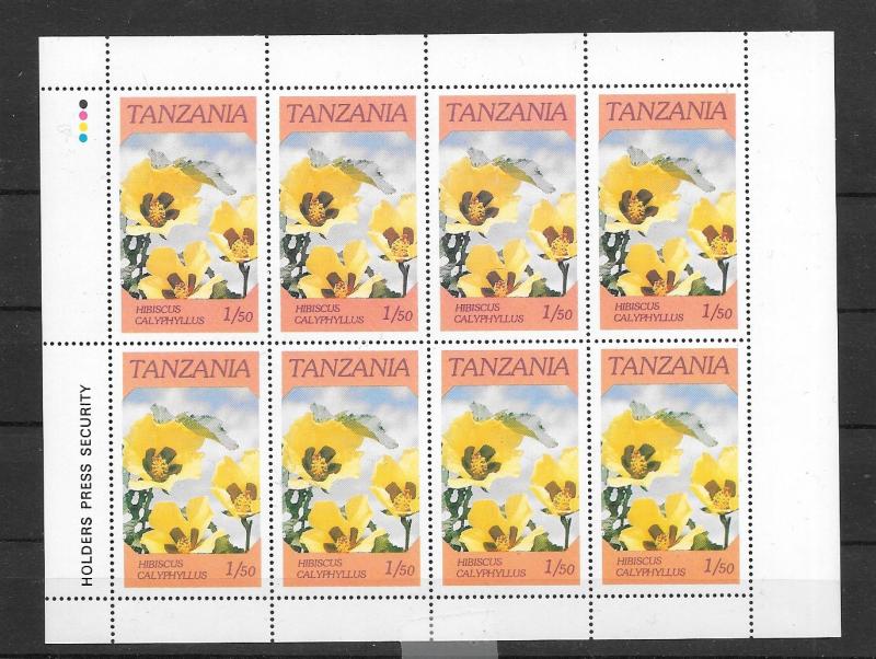 TANZANIA MNH SOUV. SHEET SC#315 FLOWERS SCV$2.00