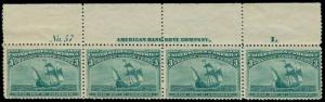 momen: US Stamps #232 Mint OG NH Plate Strip of 4 VF