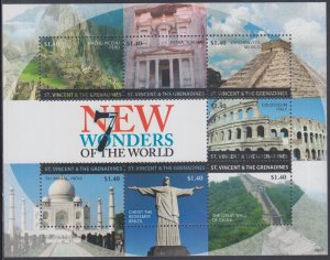 ST VINCENT Sc # 3612a-g CPL MNH SHEETLET of 7 DIFF NEW WONDERS of the WORLD