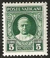 Vatican 12,  mint, hinge remnant.  1929.  (V6)