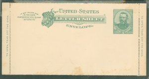 US U293 1886 2ct grant, letter sheet, unused, 2 hinge marks, 1 on front, 1 on back, minor toning at bottom front.