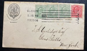 1906 Glasgow Scotland Central Station Hotel Cover To New York USA