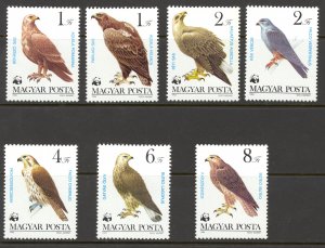 Hungary Sc# 2797-2803 MNH 1983 1fo-8fo Protected Birds of Prey and WWF