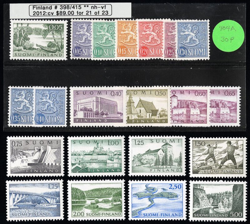 Finland Stamps # 398-415 w/o 2 vals MNH VF Without 2 Values Scott Value $96.00