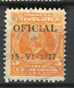 COSTA RICA; 1917 early OFFICIAL Optd. issue used 5c. value