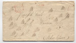 1827 Southbridge MA red postmark NOR tiny paid stampless letter [6526.387]