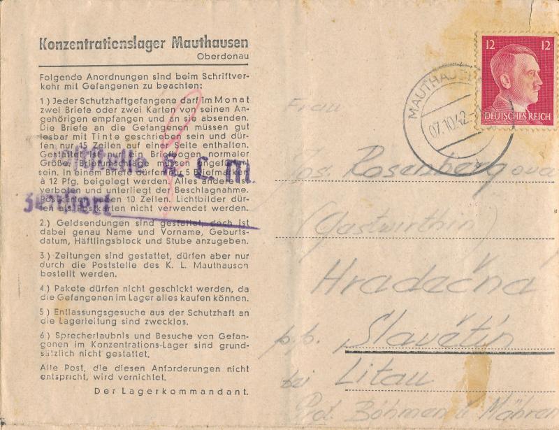 1942 Germany Letter Cover from Mauthausen Concentration Camp KZ Zden Volouch