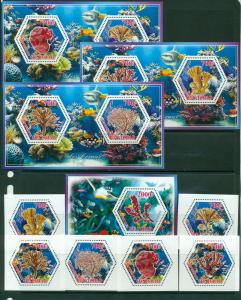 TCHAD CHAD 10 SHEETS MARINE LIFE CORAL COMPLETE COLLECTION